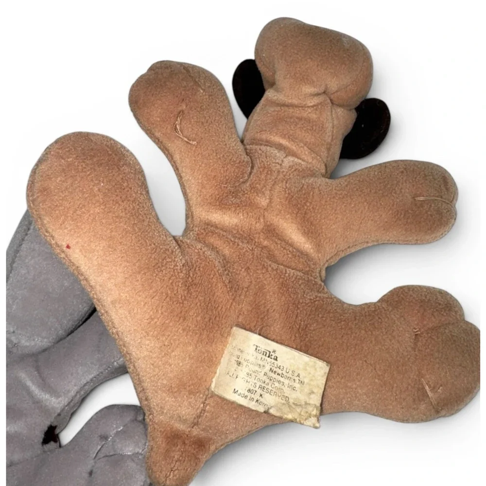 Vintage Tonka Pound Puppies Newborn Lot 2 Gray Brown Plush Dogs Red Collar 8
